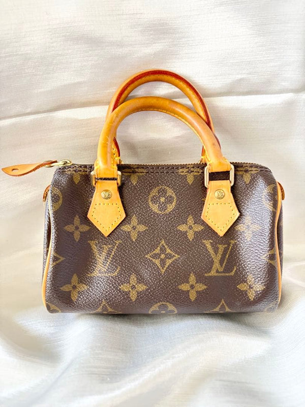 Louis Vuitton Monogram Mini Speedy Handbag Pouch Brown Leather Logo Print