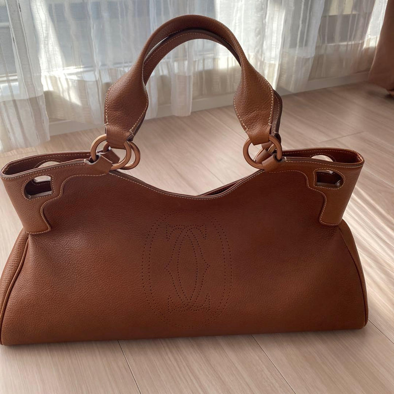 Cartier Marcello Handbag Shoulder Bag Leather Brown