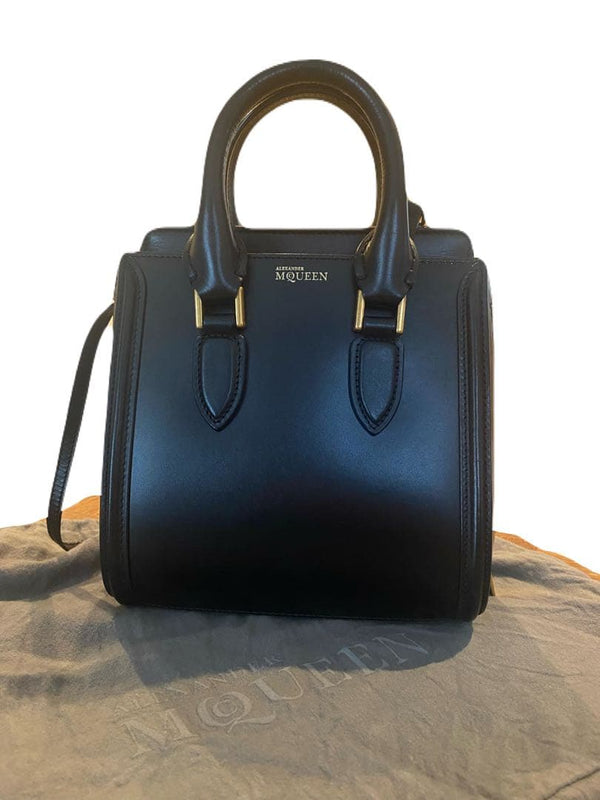 Alexander Mcqueen Heroine Handbag Leather Shoulder Bag Black Gold Hardware