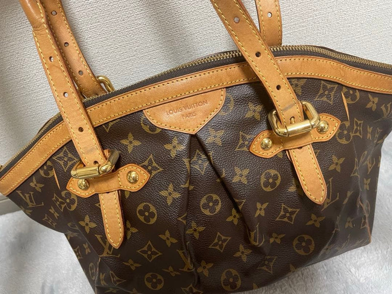 Louis Vuitton Monogram Canvas Tote Bag Handbag Brown Leather