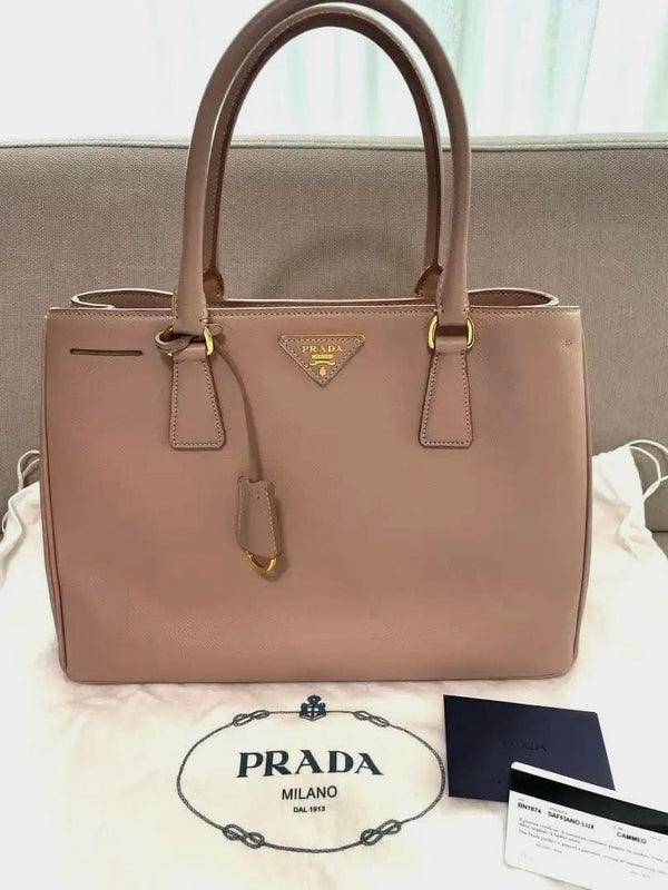 Prada Galleria Tote Bag Saffiano Leather Beige Gold Hardware Handbag
