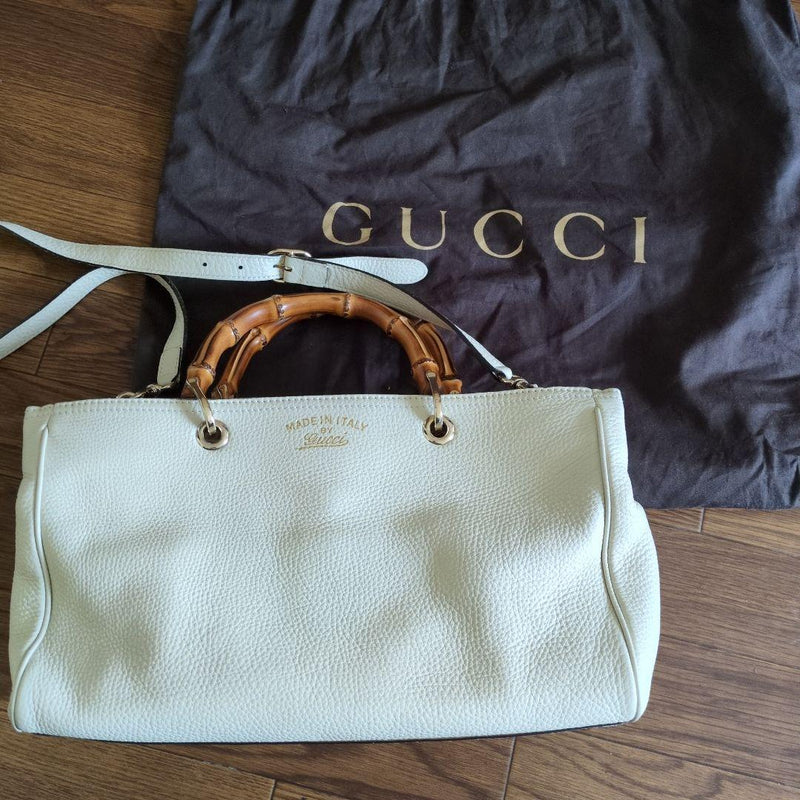 Gucci Bamboo Handle Handbag Leather Light Gray Shoulder Bag