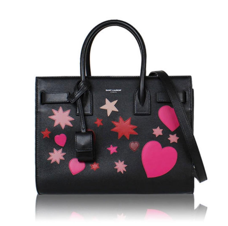 Saint Laurent Sac De Jour Baby Heart Star Handbag Black Leather Gold Hardware