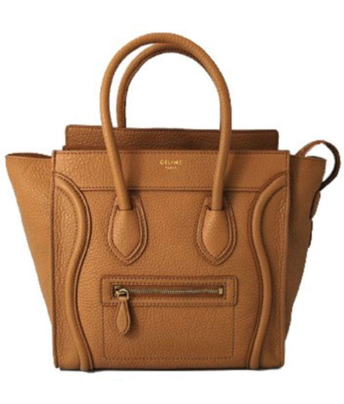 Celine Luggage Mini Handbag Drummed Calfskin Camel Brown Tote Bag
