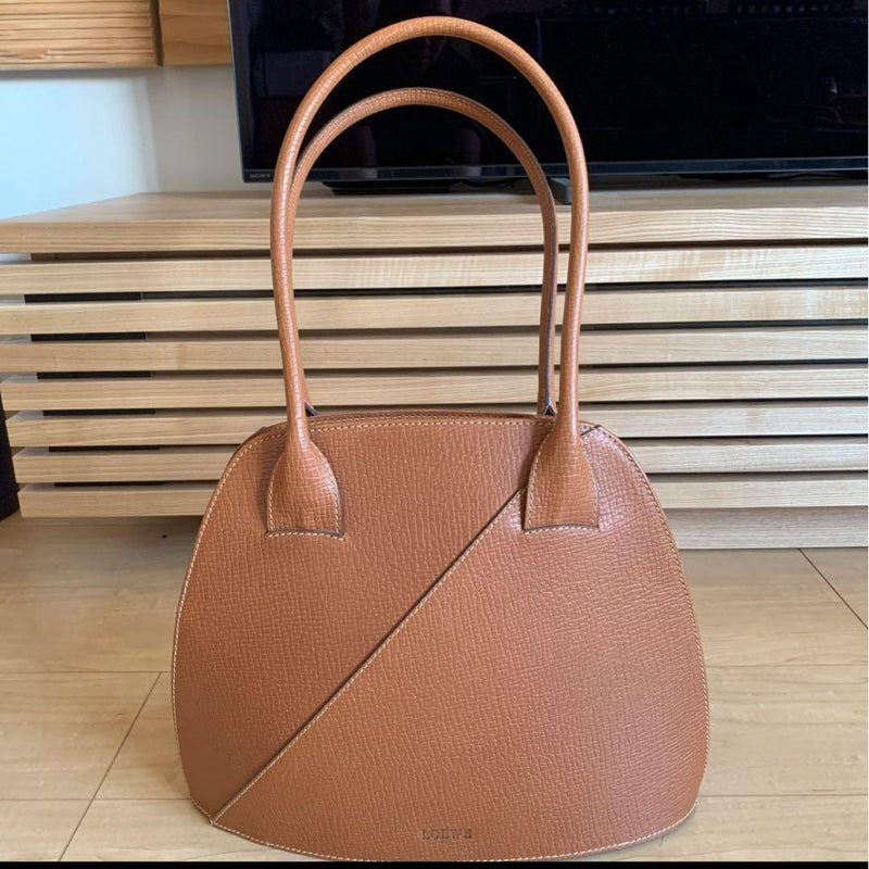 Loewe Anagram Shoulder Bag Tote Embossed Leather Camel Handbag