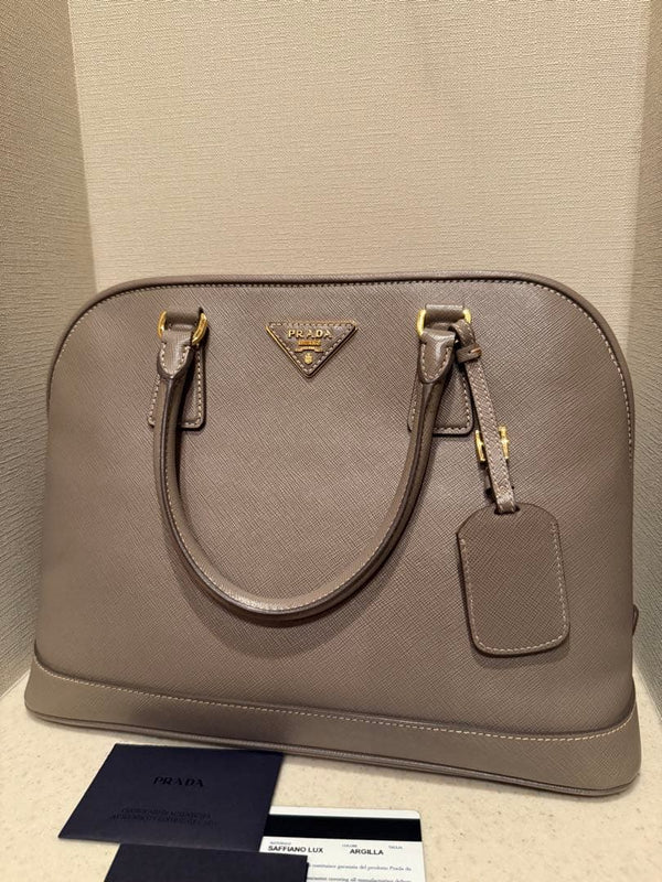 Prada Saffiano Leather Handbag Shoulder Bag Argilla