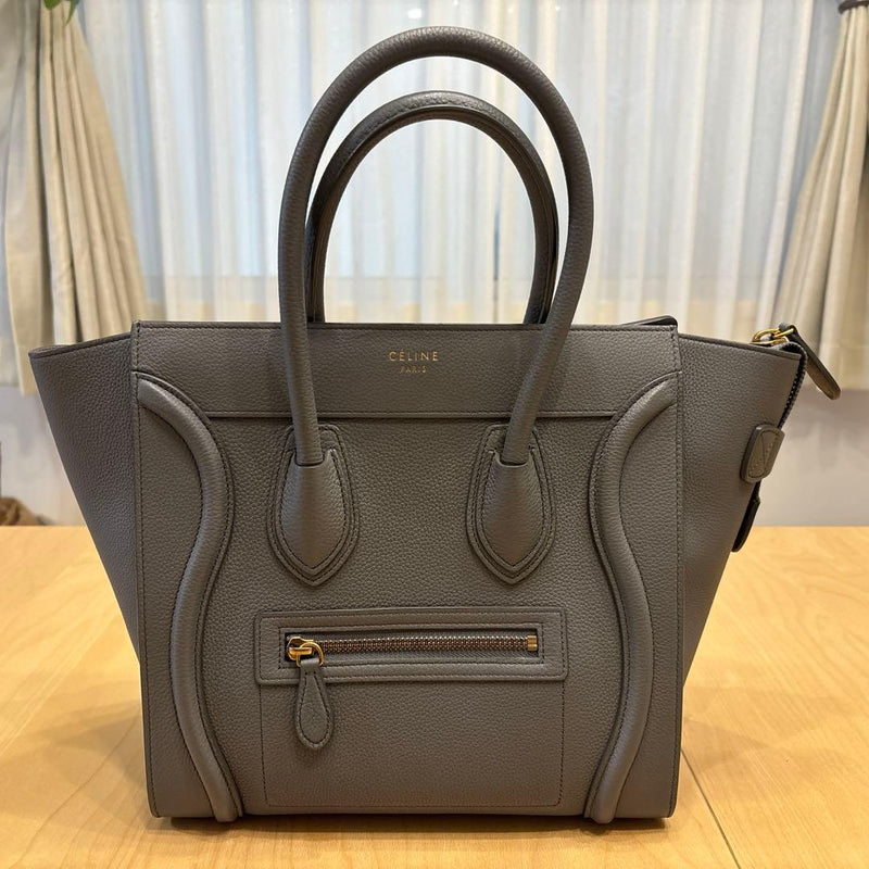 Celine Luggage Micro Shopper Handbag Leather Coal Gray
