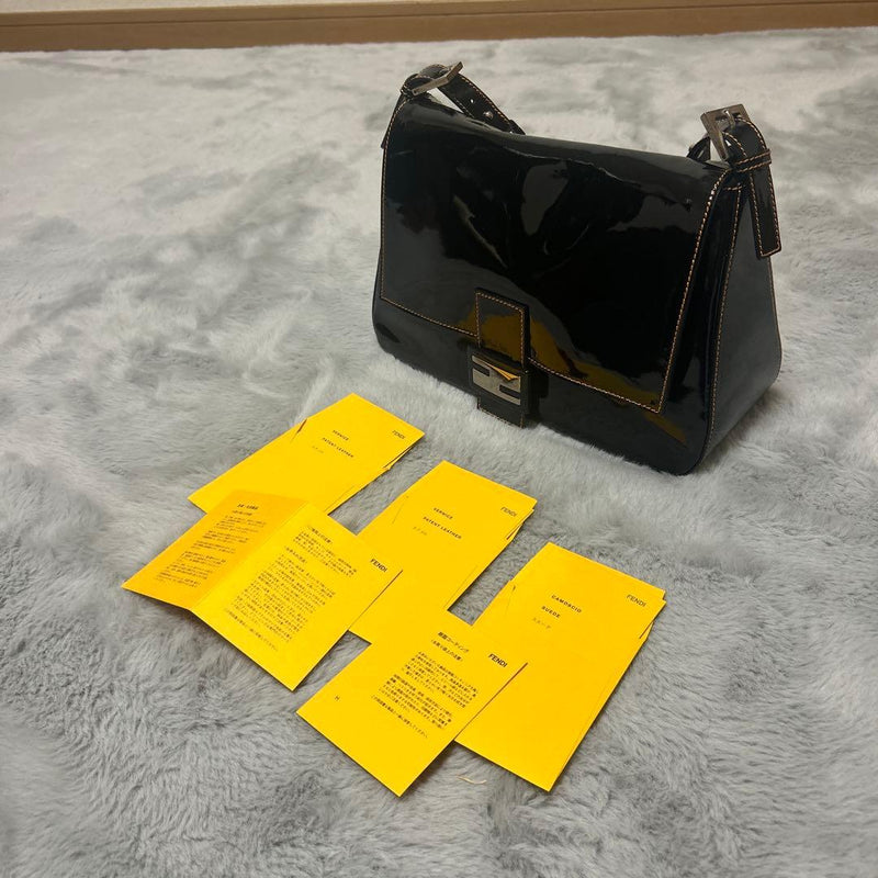 Fendi Shoulder Bag Black Patent Leather Handbag