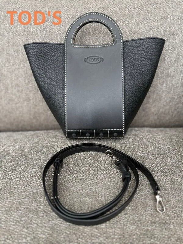 Tods Gommini Mini Tote Handbag Crossbody Bag Black Leather Detachable Strap