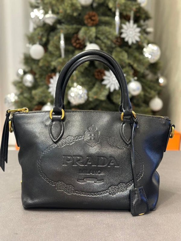 Prada 1BA579 Tote Bag Leather Black Handbag