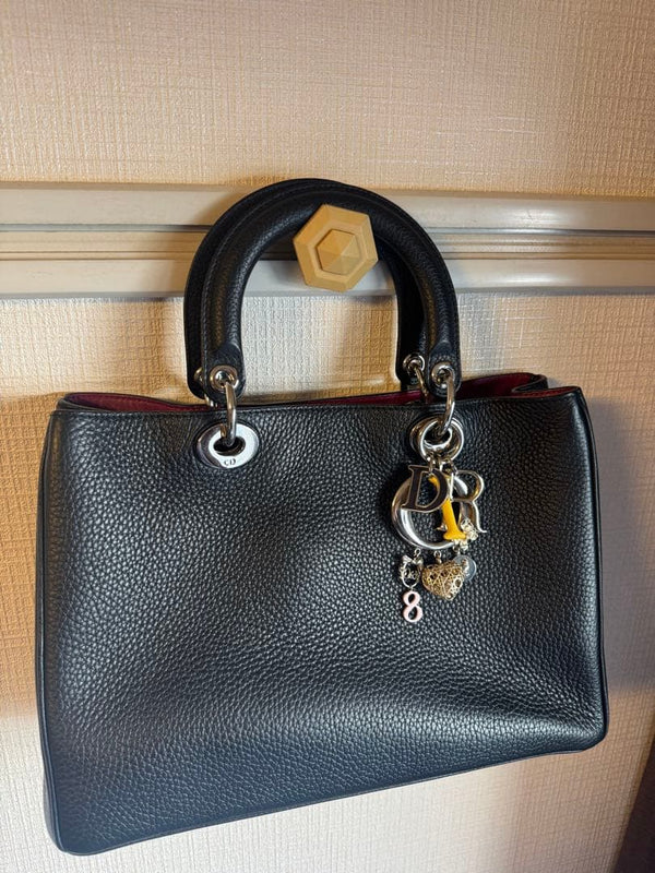 Dior Lady Dior Handbag Black Leather Pink Contrast Purple Interior