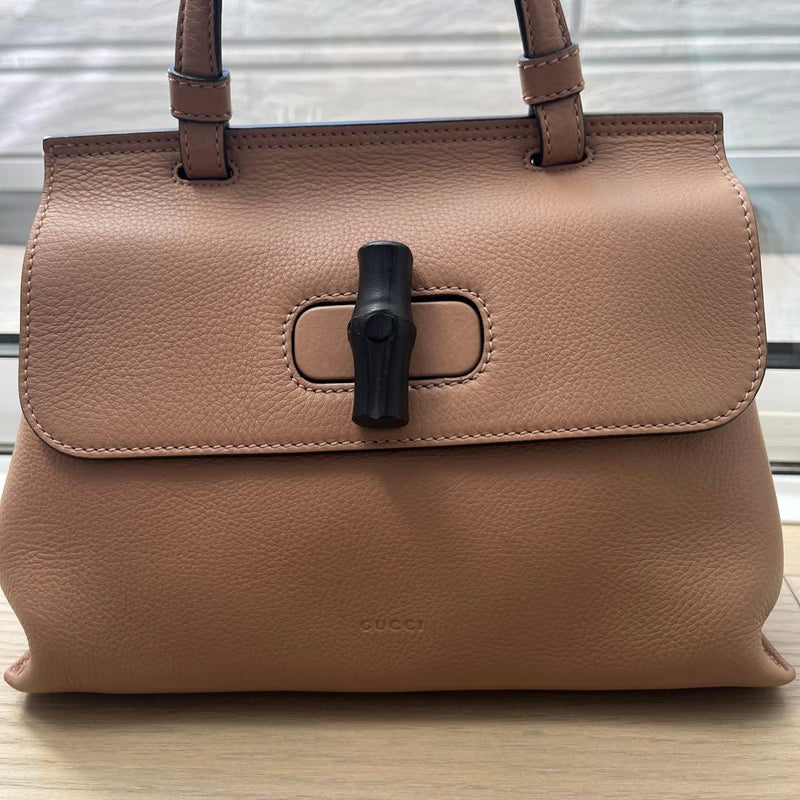 Gucci Bamboo Daily Handbag Shoulder Bag Leather Beige