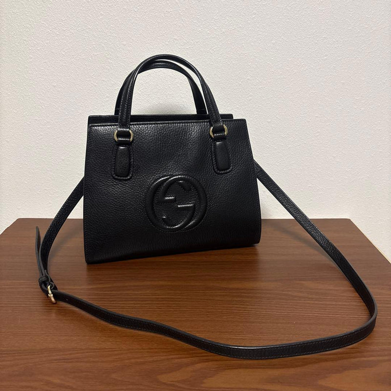 Gucci Soho 2WAY Handbag Shoulder Bag Leather Black Detachable Strap