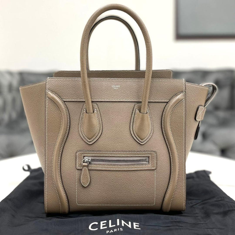 Celine Luggage Micro 189793DRU.09SO Handbag Drummed Calfskin Souris Greige