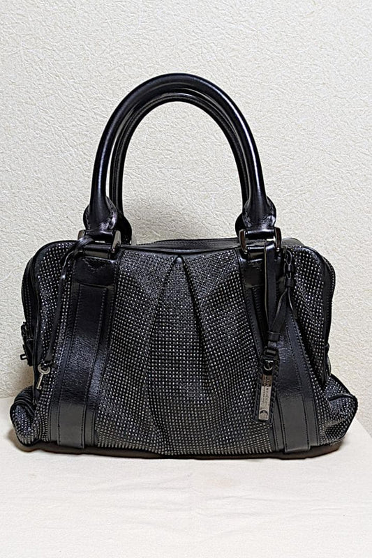 Burberry Prorsum Micro Studs Boston Bag Leather Black Gold Hardware