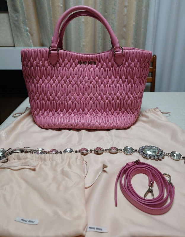 Miu Miu Nappa Crystal Handbag Shoulder Bag Leather Dusty Pink