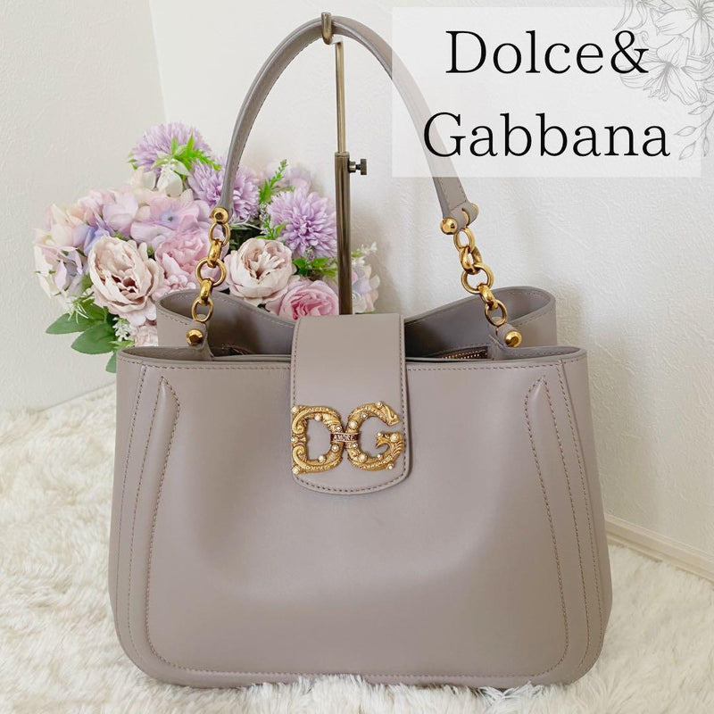Dolce Gabbana Amore Shoulder Bag Calf Leather Lavender Pearl Embellishments