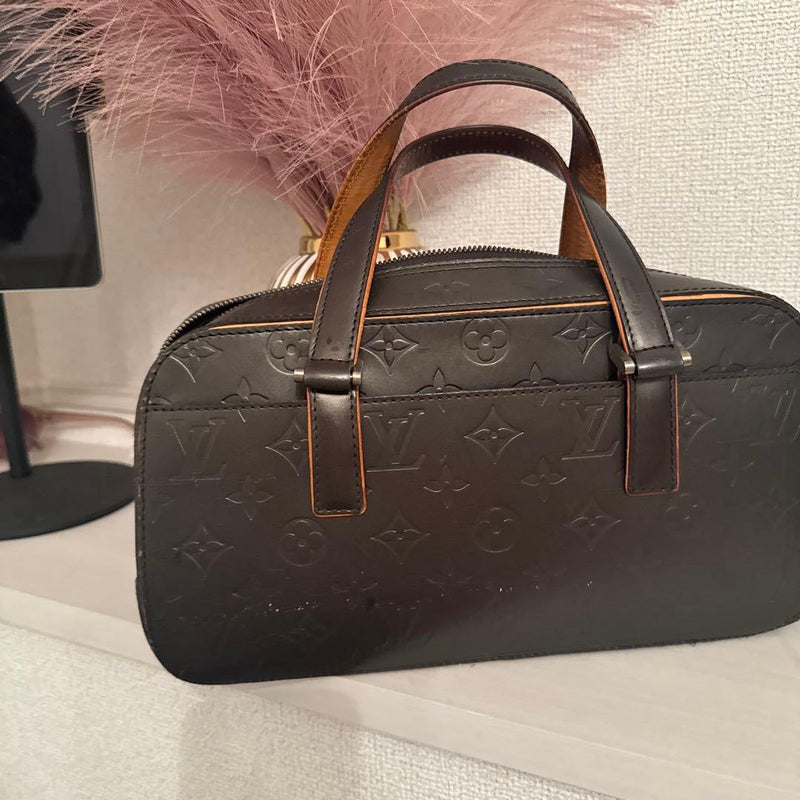 Louis Vuitton Handbag Shoulder Bag Black Leather Brown Handle