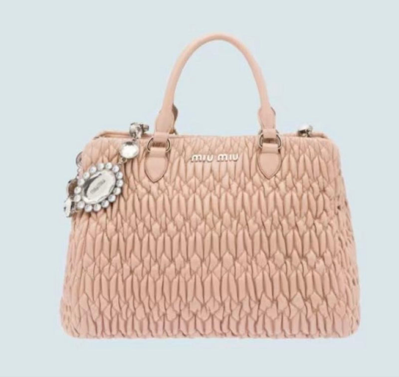 Miumiu Handbag Shoulder Bag Pink Jewel Embellished 3D Texture