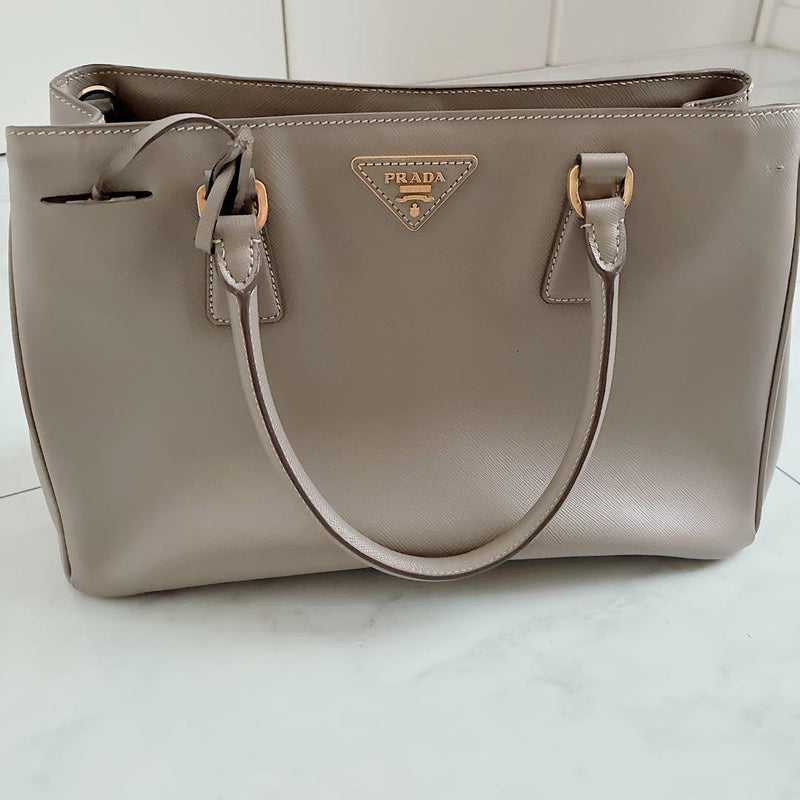 Prada Saffiano 2way Handbag Shoulder Bag Leather Gray