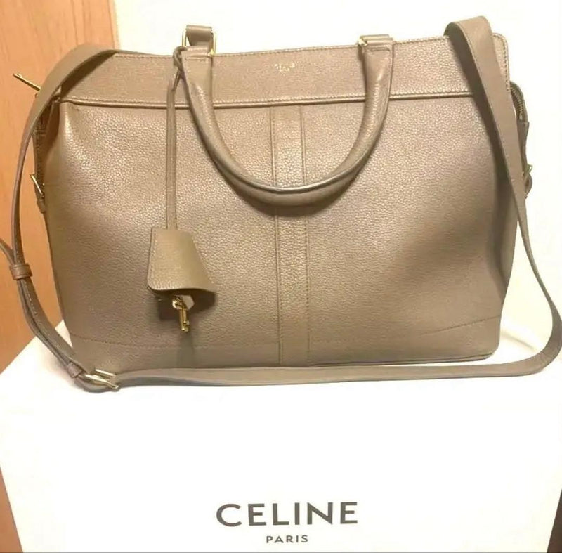Celine Cabas De France Medium Handbag Greige Leather Shoulder Bag