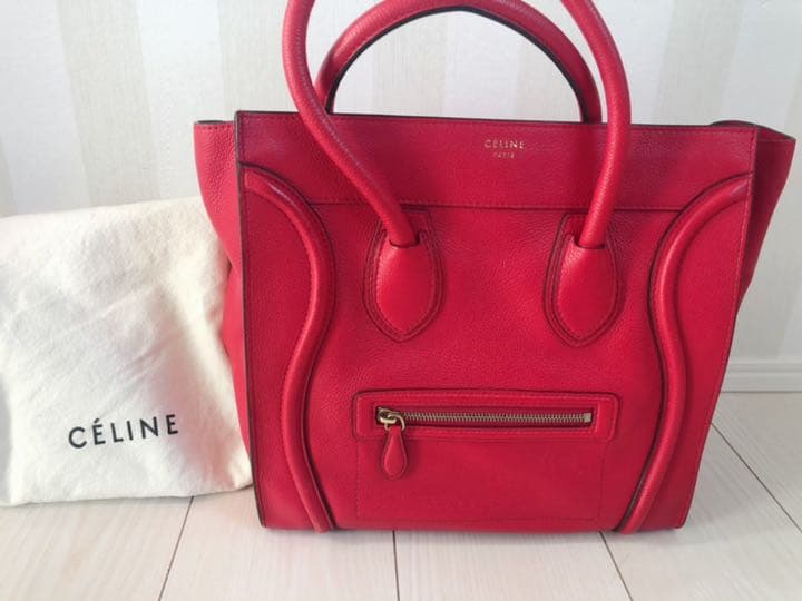 Celine Luggage Mini Shopper Handbag Red Leather Silver Hardware