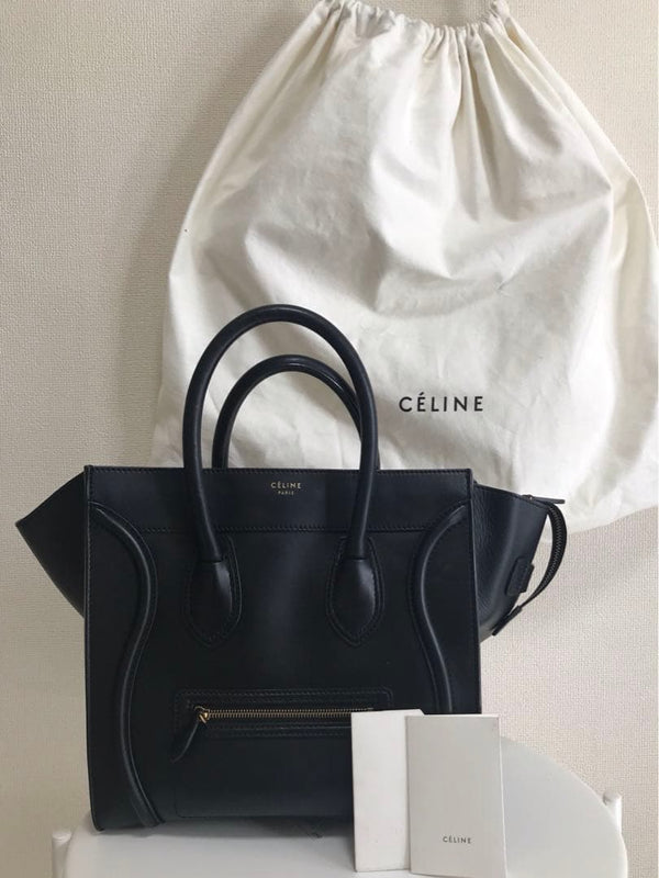 Celine Luggage Handbag Calfskin Lambskin Gold Hardware