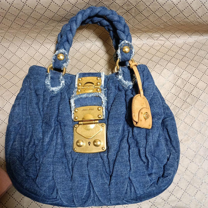 Miu Miu Matelasse Shoulder Bag Handbag Denim Blue