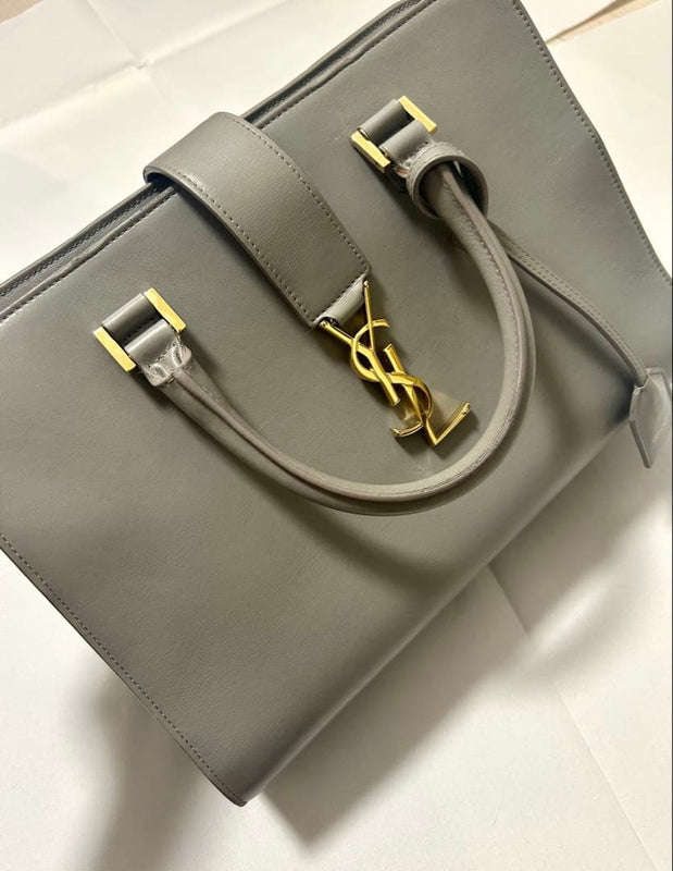 Ysl Yves Saint Laurent Gray Leather Handbag Shoulder Bag Gold Hardware