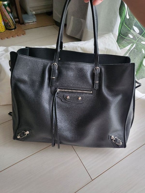 Balenciaga Tote Handbag Shoulder Bag Black Leather