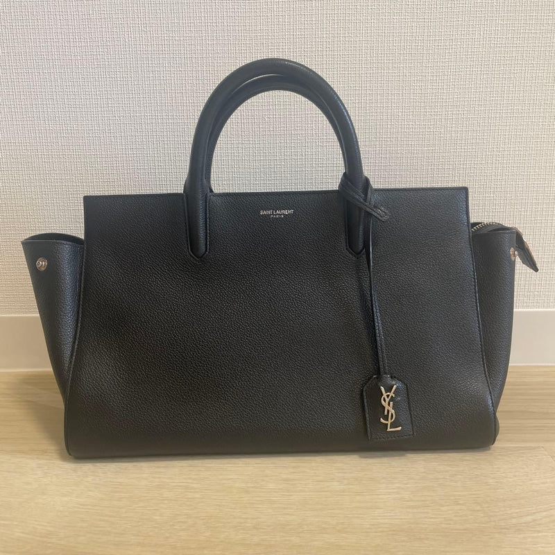 Saint Laurent Black Leather Handbag Shoulder Tote Bag Ysl Charm