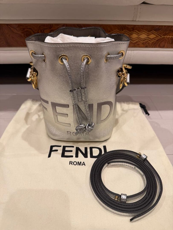 Fendi Montresor Bucket Bag Crossbody Shoulder Bag Silver