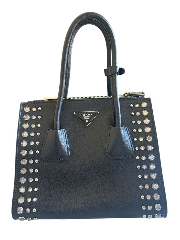 Prada Triangle Logo Studs Bijou Handbag Shoulder Bag Black