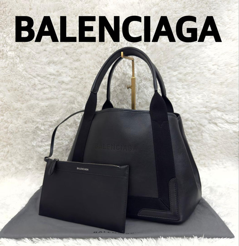 Balenciaga Navy Cabas S Tote Bag Perforated Leather Black Silver Hardware