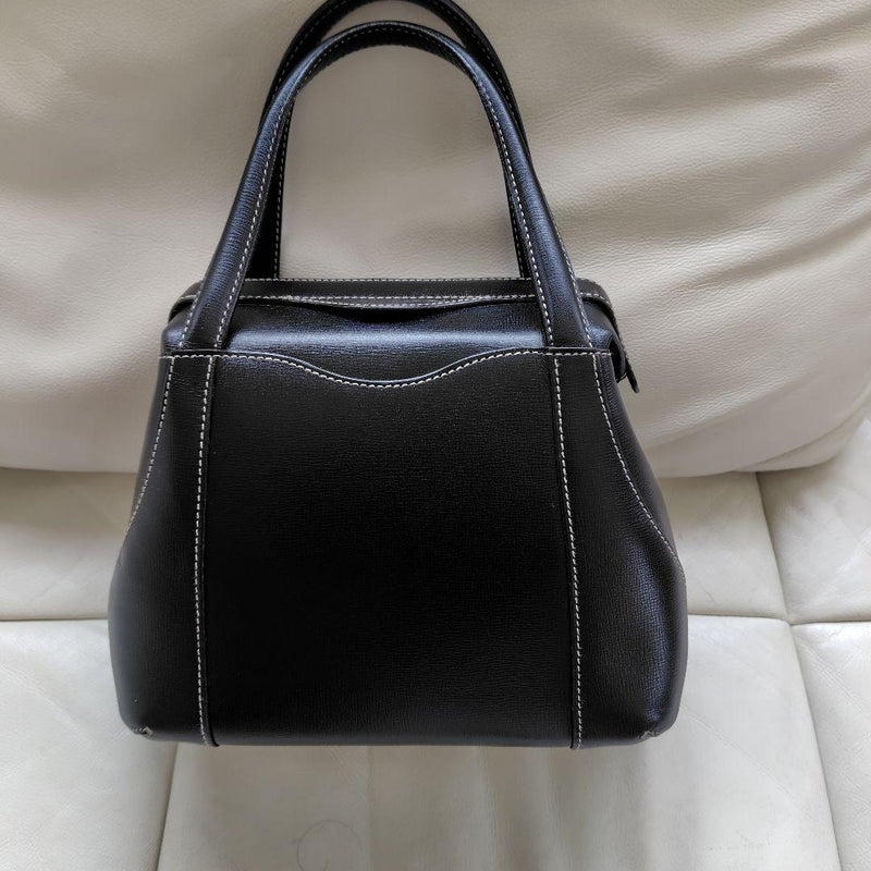 Valextra Handbag Cowhide Leather Black White Stitching