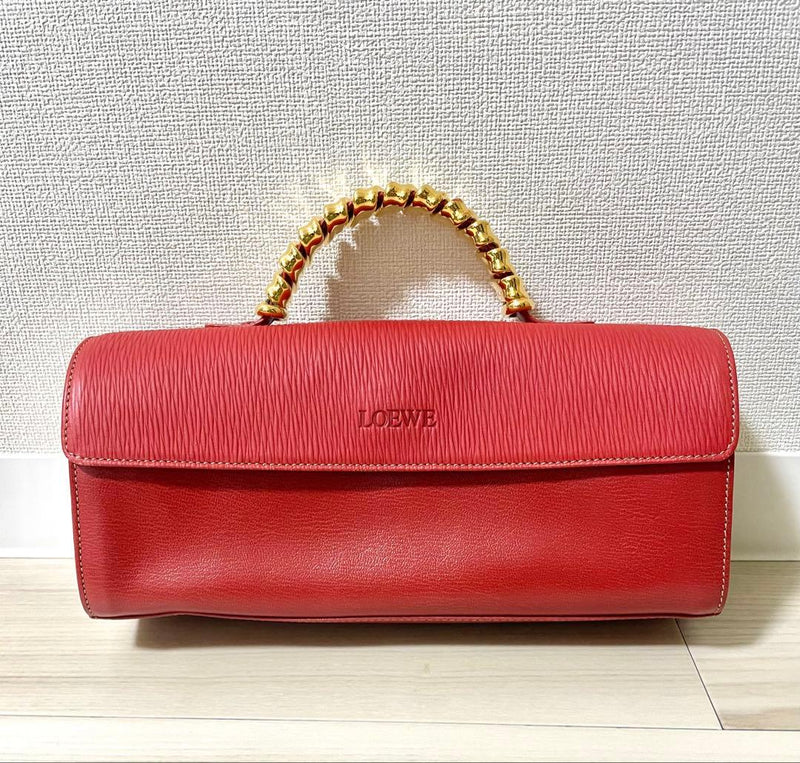 Loewe L26 Handbag Red-brown Leather Gold Handle Magnetic Closure