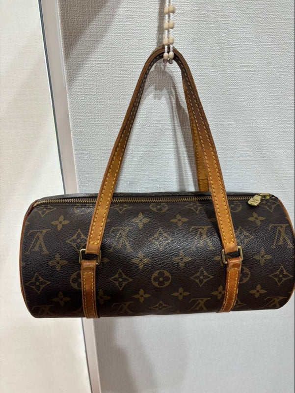 Louis Vuitton Monogram Handbag Leather Brown Dark Brown Cylindrical Shoulder Bag
