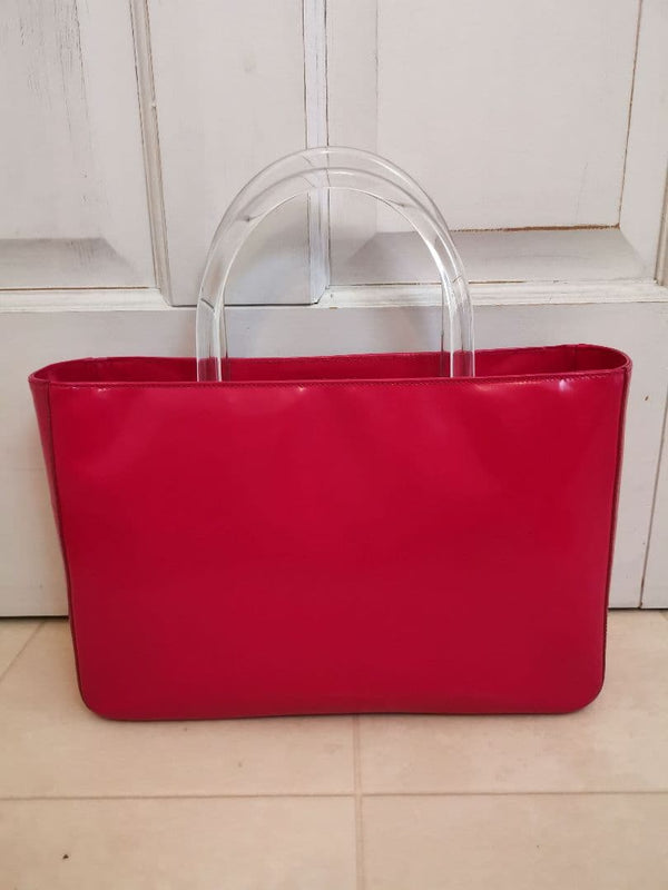 Prada Tote Bag Magenta Pink Clear Handle Handbag