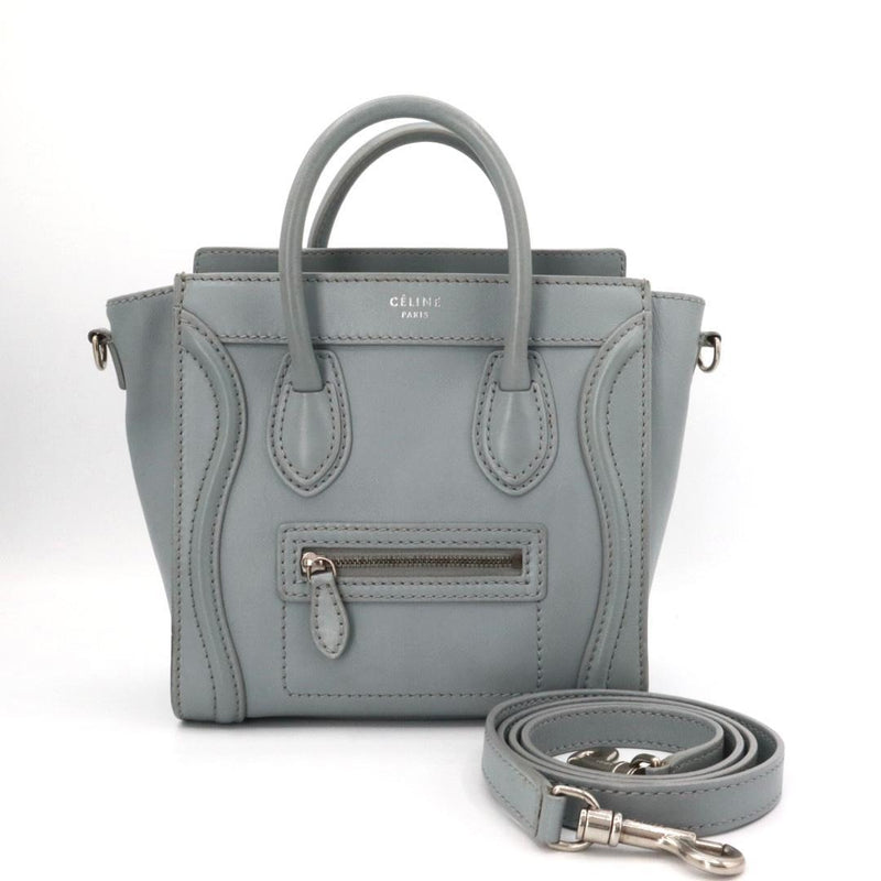 Celine Nano Shopper Handbag 2-Way Shoulder Bag Leather Blue