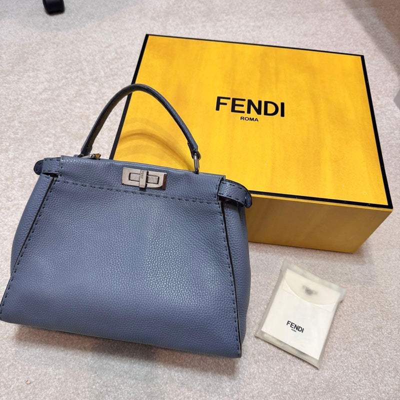 Fendi Peekaboo Selleria Handbag Shoulder Bag Leather Cloudy Blue