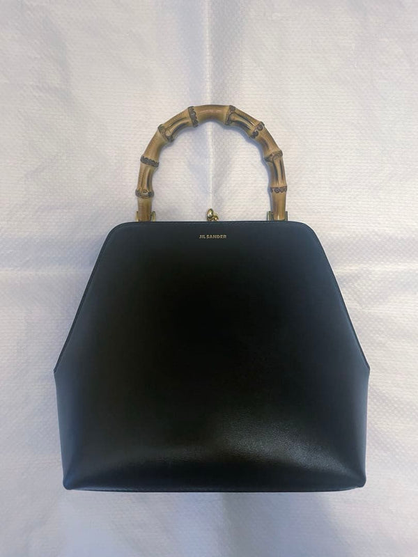 Jil Sander Goji Bamboo Shoulder Bag Black Leather