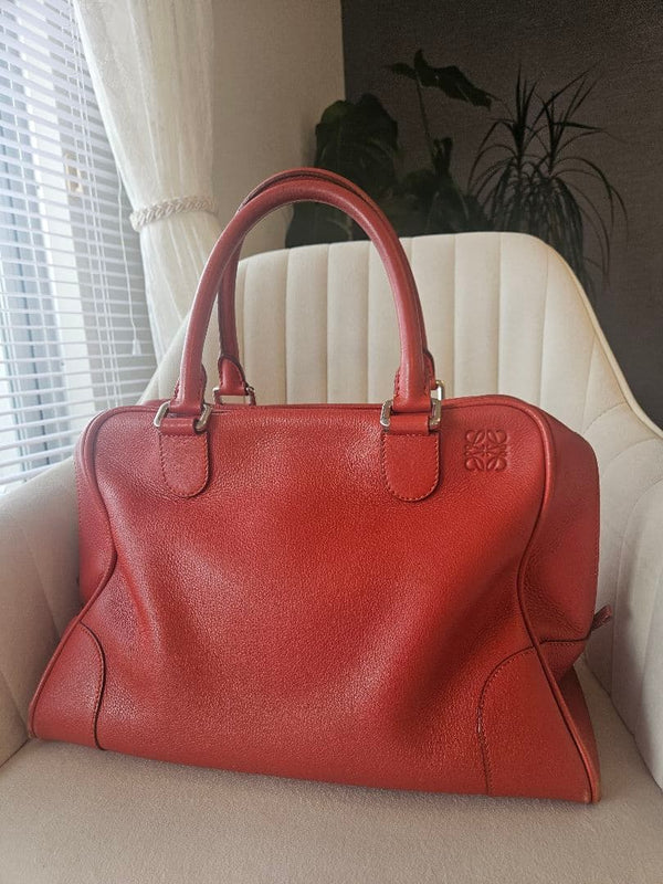 Loewe Amazona 75 Large Handbag Red Leather Shoulder Crossbody Bag