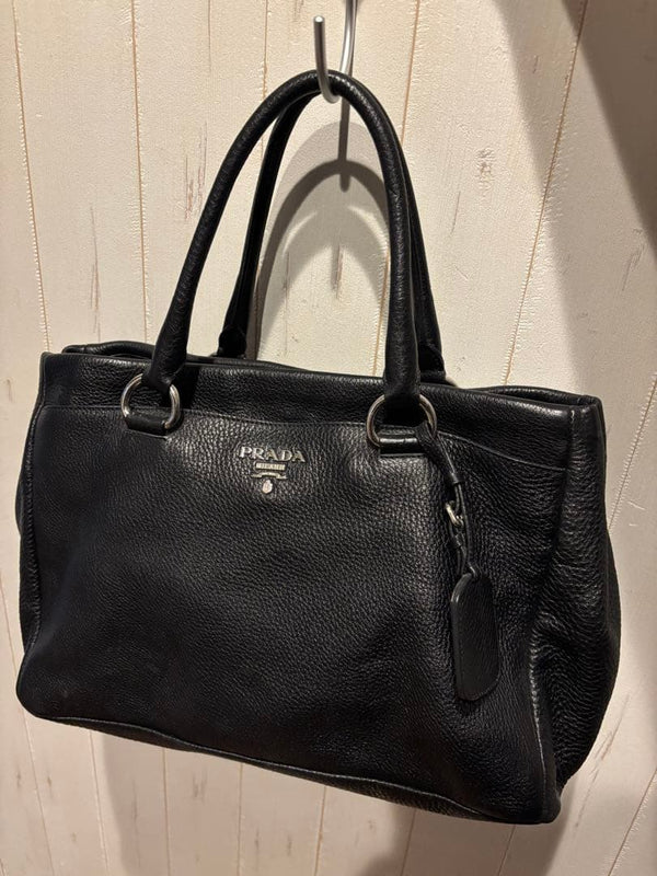 Prada Handbag Shoulder Bag Black Leather 2-Way