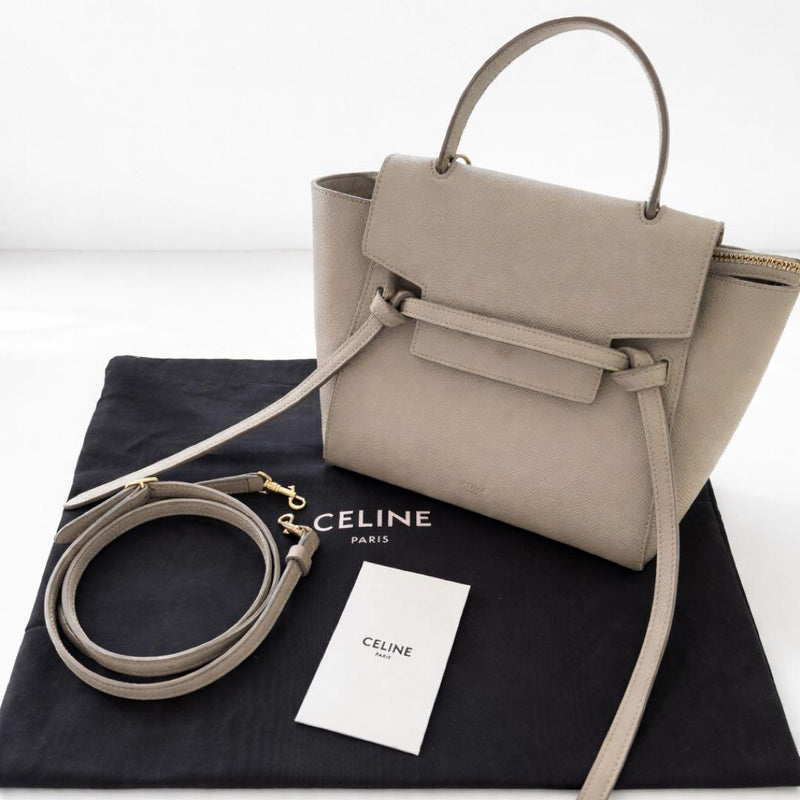 Celine Nano Belt Bag Handbag Grained Calfskin Light Taupe Gold Hardware