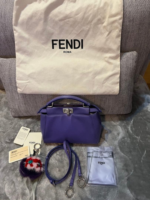 Fendi Peekaboo Mini Nappa Leather Viola Handbag Shoulder Bag Crossbody