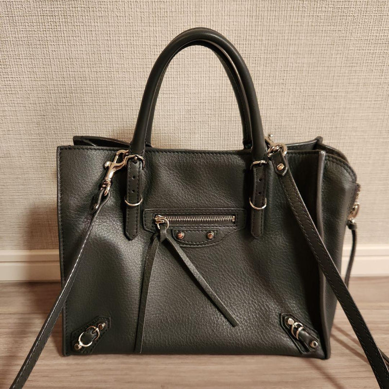 Balenciaga Paper Mini Handbag Dark Gray Leather Detachable Shoulder Strap