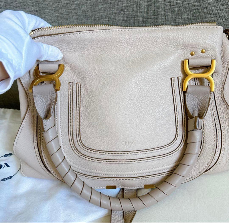 Chloe Marcie Crossbody Shoulder Bag Leather Beige Dust Bag