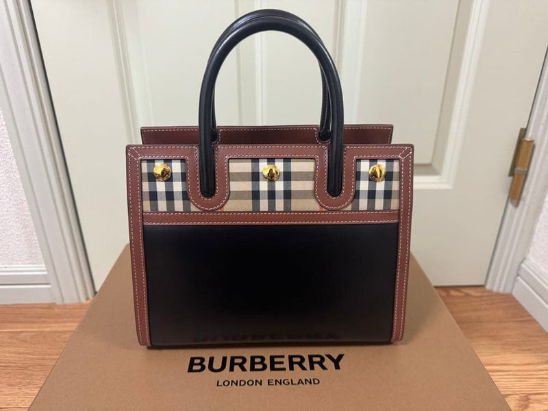 Burberry Baby Title Double Handle 80252661 2WAY Bag Calf Grain Leather Black