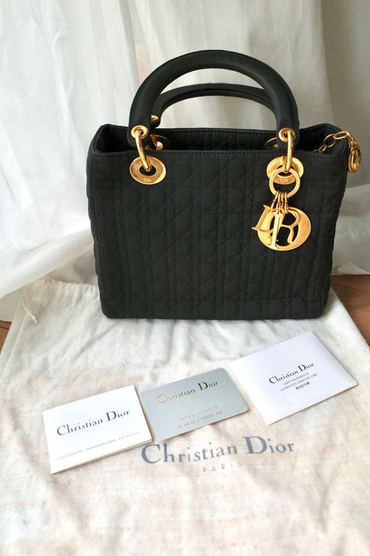 Christian Dior Lady Dior Cannage Handbag Black Nylon