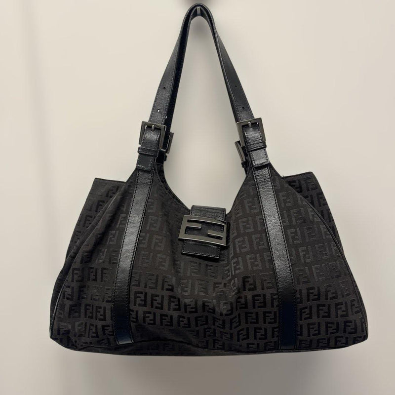 Fendi Mamma Baguette Zucchino Handbag Black Shoulder Bag Silver Hardware